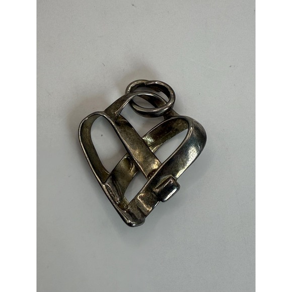 Modernist Silver Tone Open Heart Pendant Abstract Love Knot Design - Picture 2 of 4